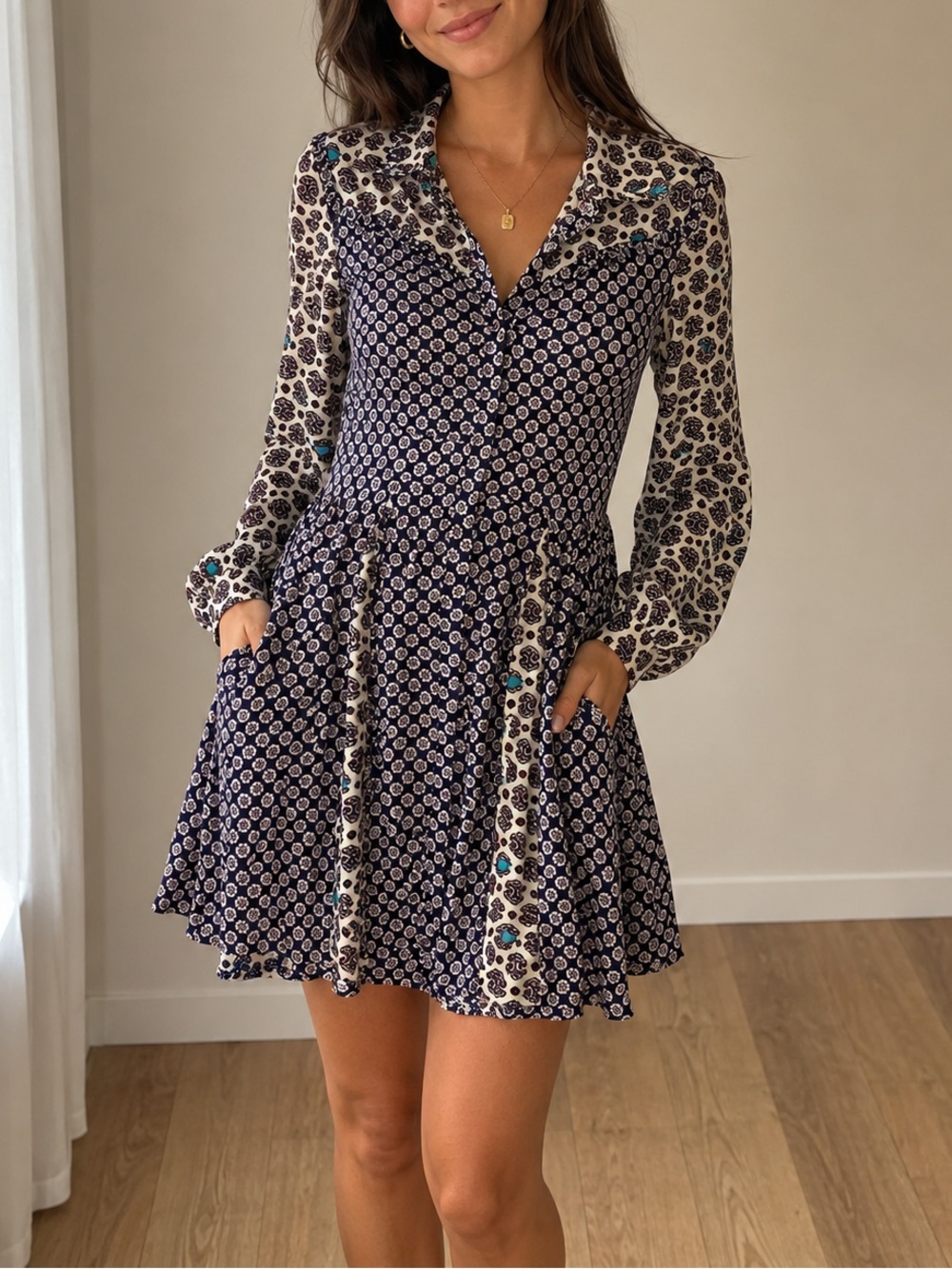 Maje Crepe Button Up Mini Dress